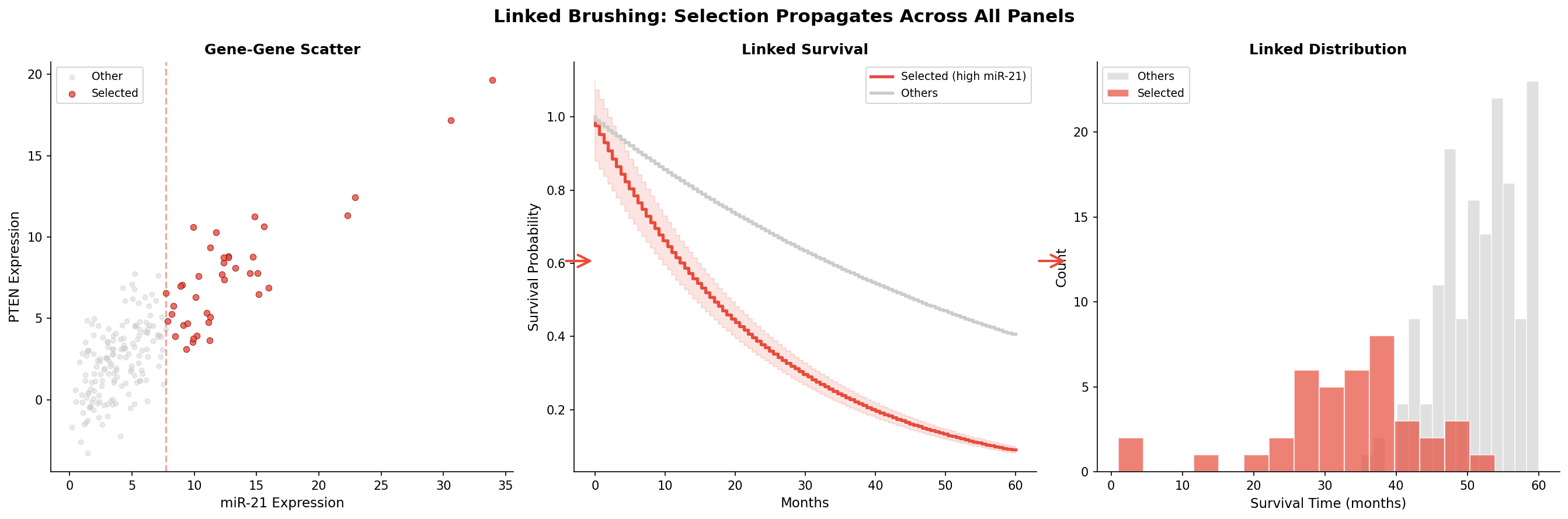 Linked Brushing: Selektion propagiert über alle Panels