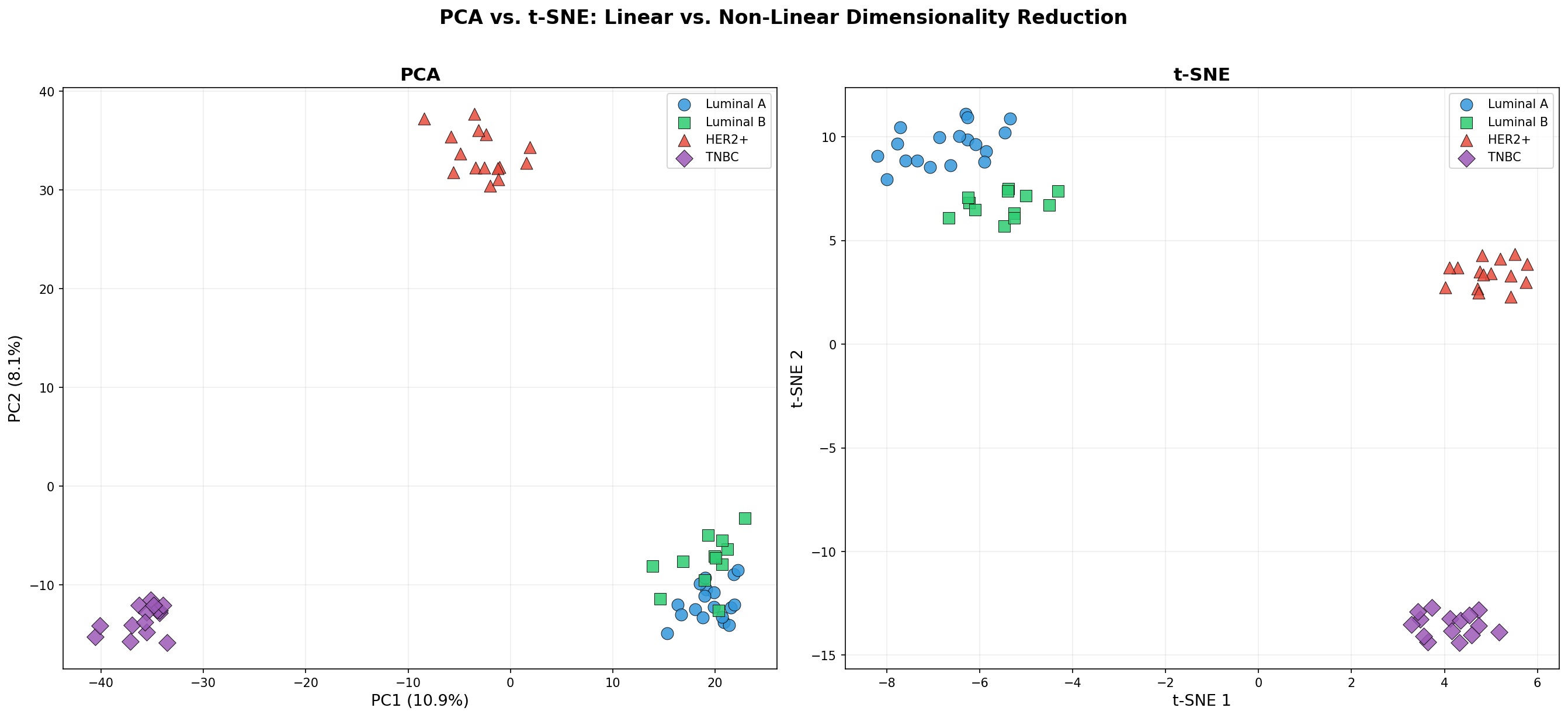 PCA vs. t-SNE: Vergleich linearer und nichtlinearer Dimensionsreduktion